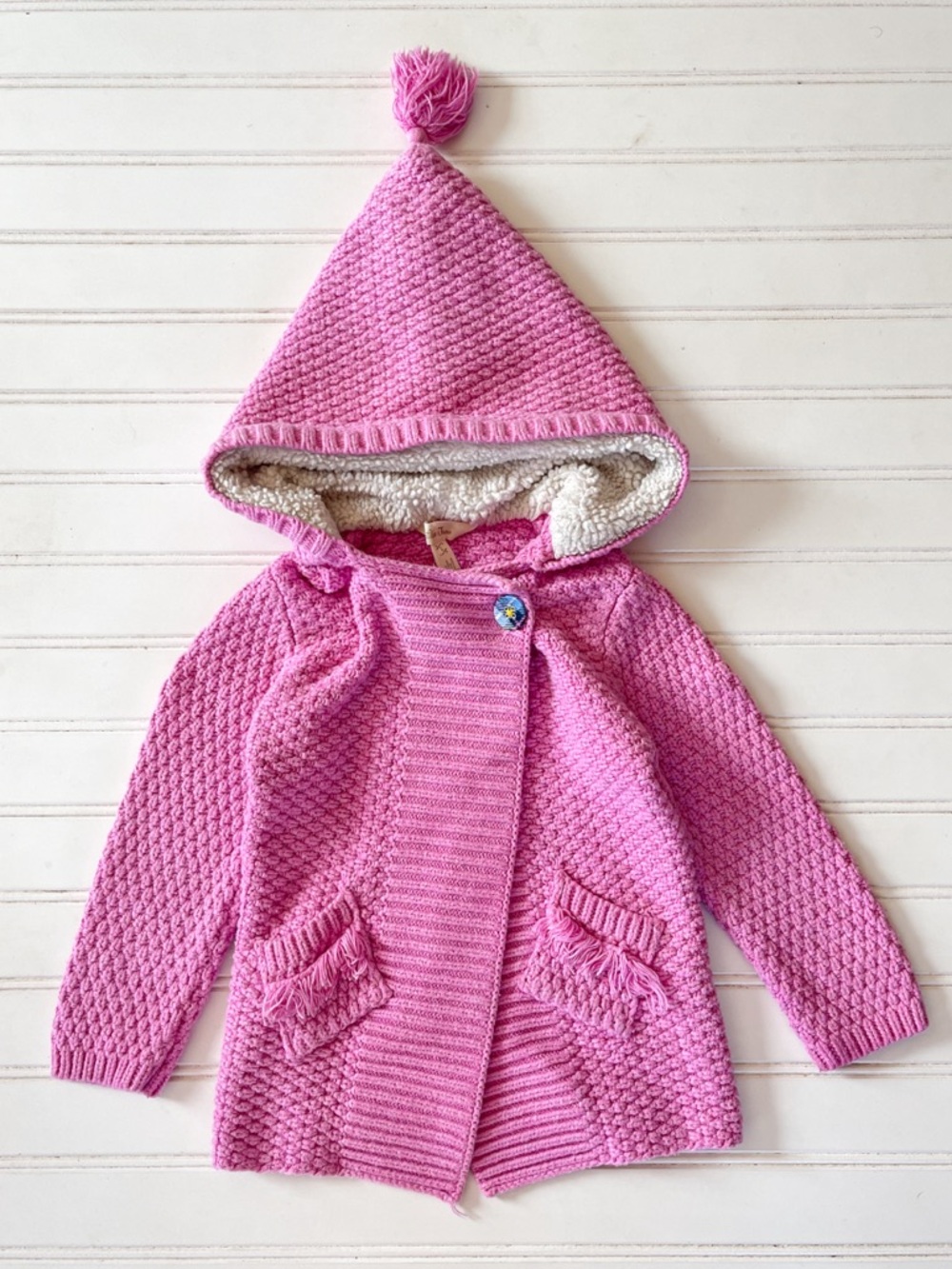 MATILDA JANE EUC Bubblegum Pink Knit Pixie Hood Single Button Swing Cardigan